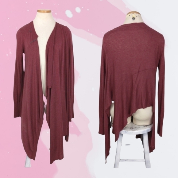 Free People Asymmetrical Drape Cardigan in Wine Size Small - Picture 3 of 12